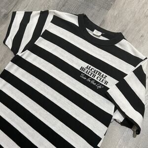 VTG Alcatraz Health Club 60s 70s Prisoner Stripe T Shirt "Swim For Your Life" L